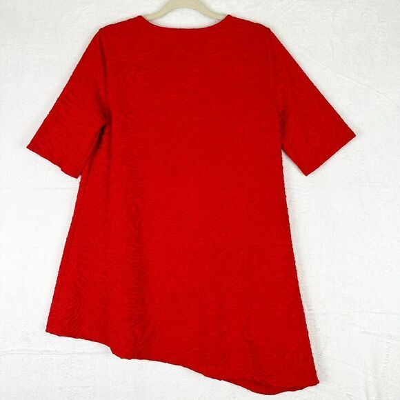 Ali Miles Textured Asymmetric Top Size Medium Pocket Lagenlook Artsy Red Stretch - Picture 2 of 5